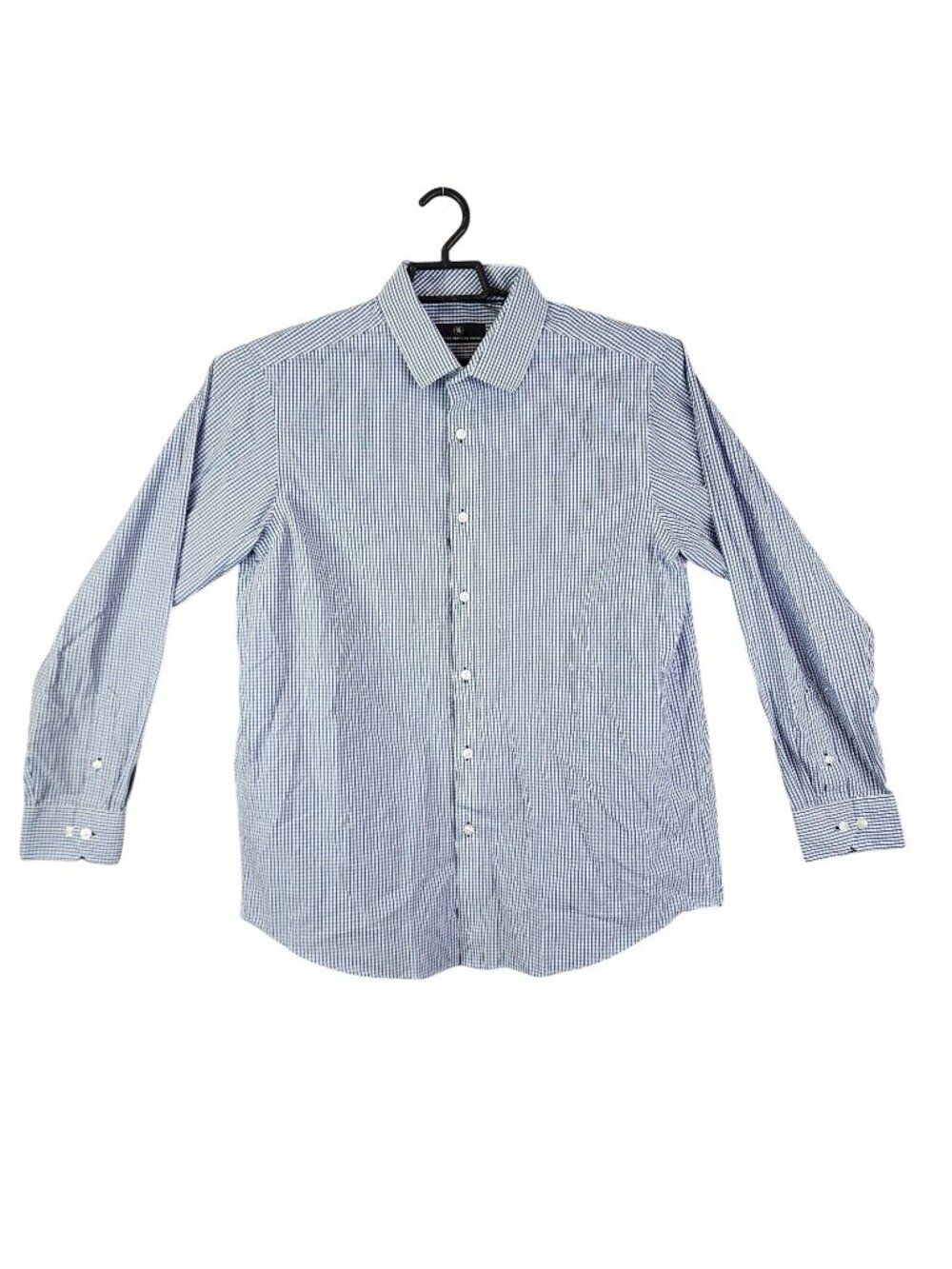 Mens Hart Schaffner Marx Blue Plaid Button Up Shirt Polyester Blend Size L